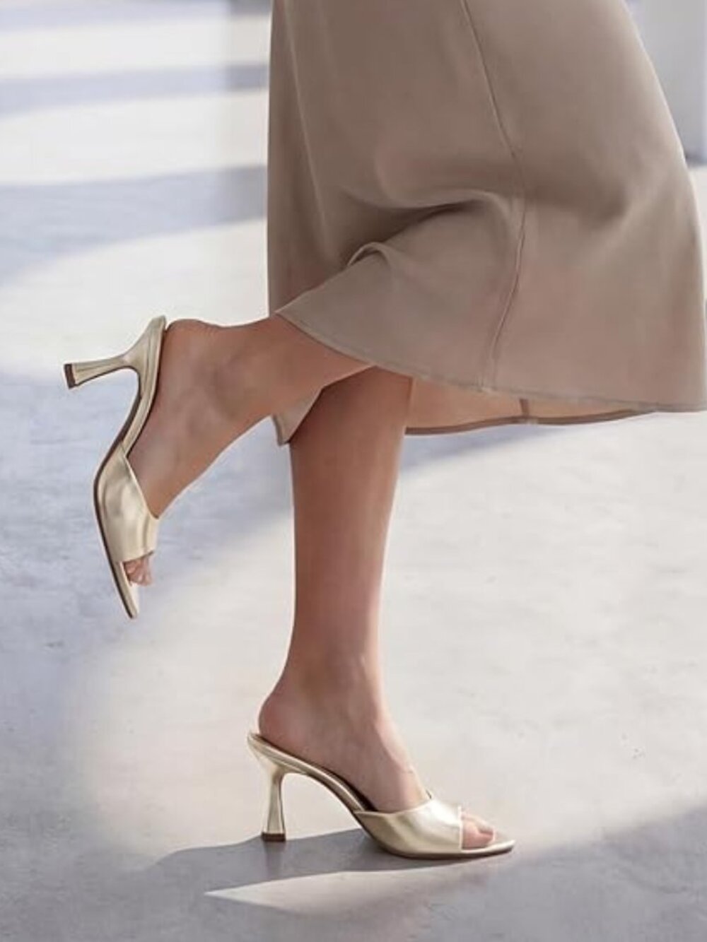 Womens Heeled Mules Pointed Peep Toe High Heels Slip On Backless Mule Sandals Dr